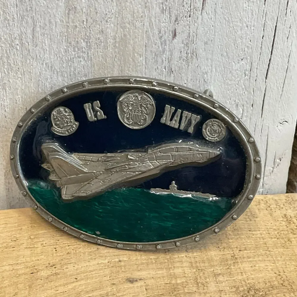 CJ Inc US Navy Belt Buckle‎ 1987 Military Patriotic Navy Veteran